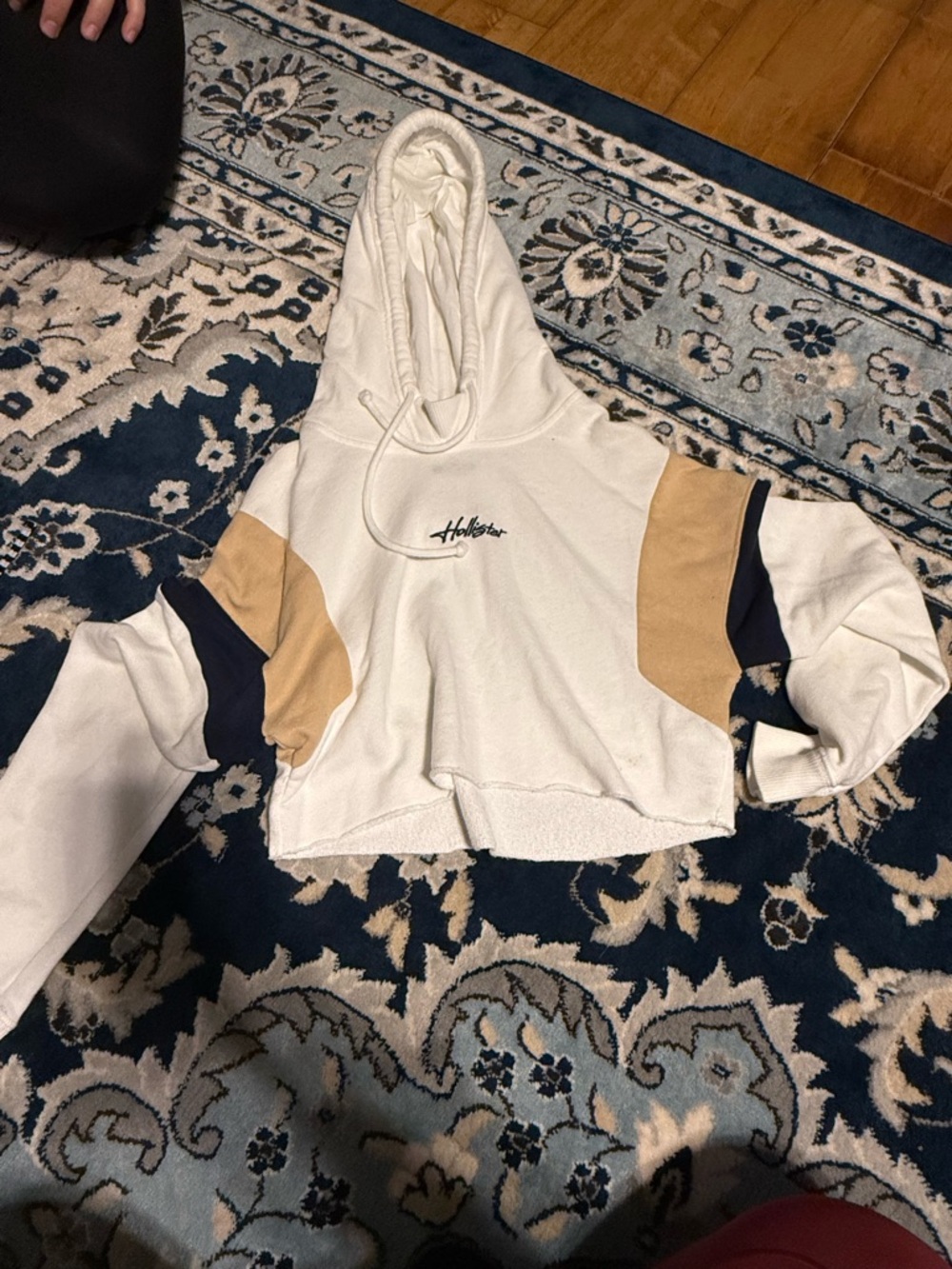 Hollister White Pullover Hoodie with Navy Logo